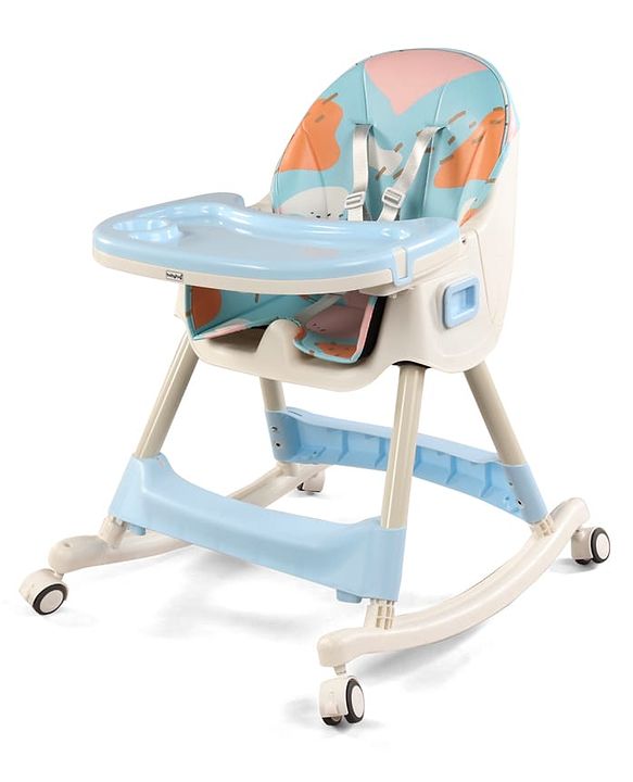 Babyhug 3-in-1 Convertible High Chair - Green| 5-Point Safety Harness| Dual Detachable Food Tray| Adjustable & Foldable Design| Removable Wheels with Brakes| Anti-Skid Base| Toddler & Rocking Chair
