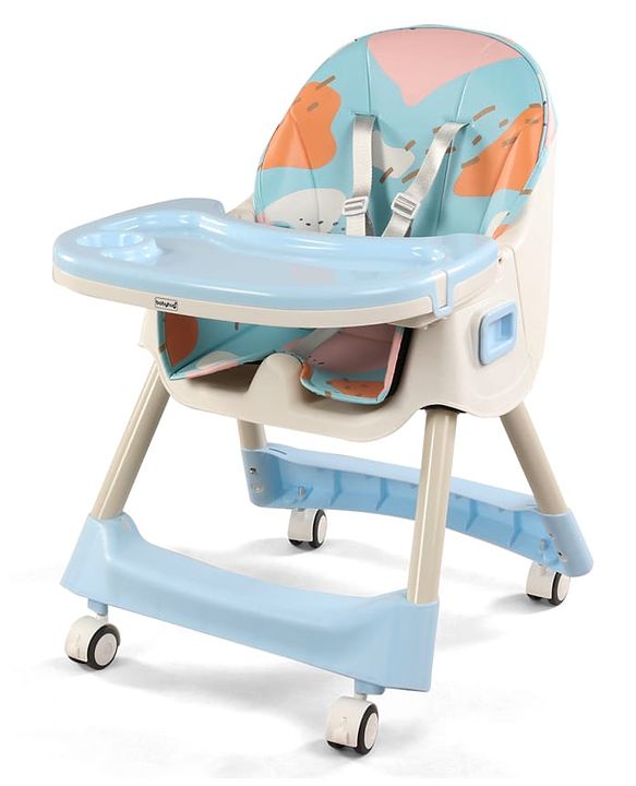 Babyhug 3-in-1 Convertible High Chair - Green| 5-Point Safety Harness| Dual Detachable Food Tray| Adjustable & Foldable Design| Removable Wheels with Brakes| Anti-Skid Base| Toddler & Rocking Chair