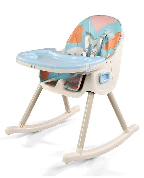 Babyhug 3-in-1 Convertible High Chair - Green| 5-Point Safety Harness| Dual Detachable Food Tray| Adjustable & Foldable Design| Removable Wheels with Brakes| Anti-Skid Base| Toddler & Rocking Chair