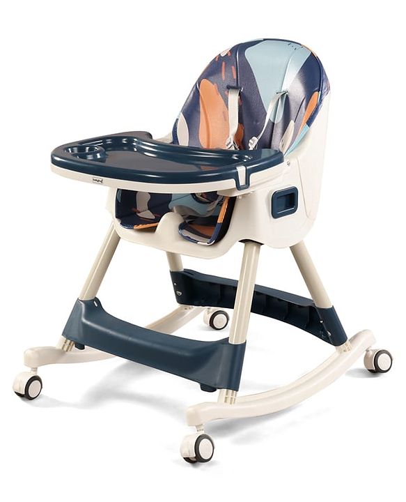 Babyhug 3-in-1 Convertible High Chair - Green| 5-Point Safety Harness| Dual Detachable Food Tray| Adjustable & Foldable Design| Removable Wheels with Brakes| Anti-Skid Base| Toddler & Rocking Chair