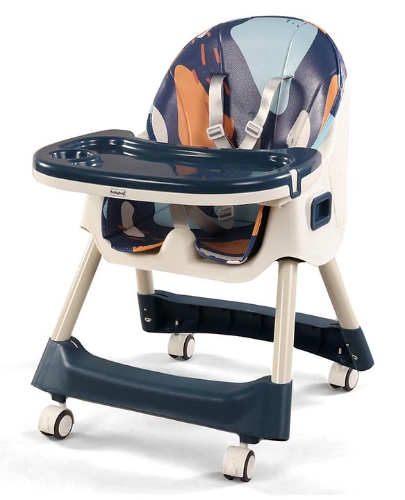 Babyhug 3-in-1 Convertible High Chair - Green| 5-Point Safety Harness| Dual Detachable Food Tray| Adjustable & Foldable Design| Removable Wheels with Brakes| Anti-Skid Base| Toddler & Rocking Chair