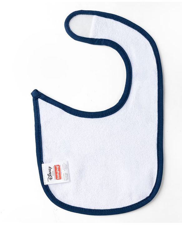 Babyhug Disney Mickey Sailor Print Premium Bibs Pack of 2 - White & Navy| Soft & Skin Friendly| Absorbent Material| Feeding & Drool Protection| Machine Washable| Easy Velcro Closure