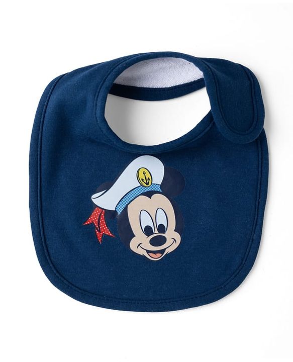 Babyhug Disney Mickey Sailor Print Premium Bibs Pack of 2 - White & Navy| Soft & Skin Friendly| Absorbent Material| Feeding & Drool Protection| Machine Washable| Easy Velcro Closure