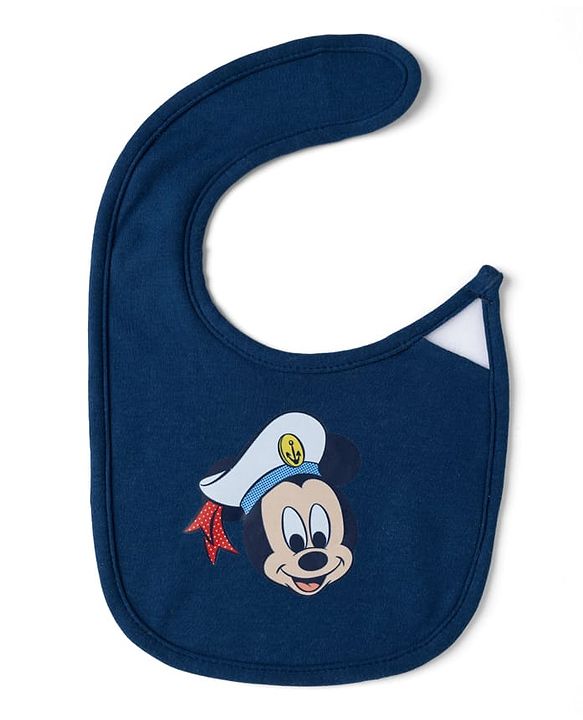 Babyhug Disney Mickey Sailor Print Premium Bibs Pack of 2 - White & Navy| Soft & Skin Friendly| Absorbent Material| Feeding & Drool Protection| Machine Washable| Easy Velcro Closure