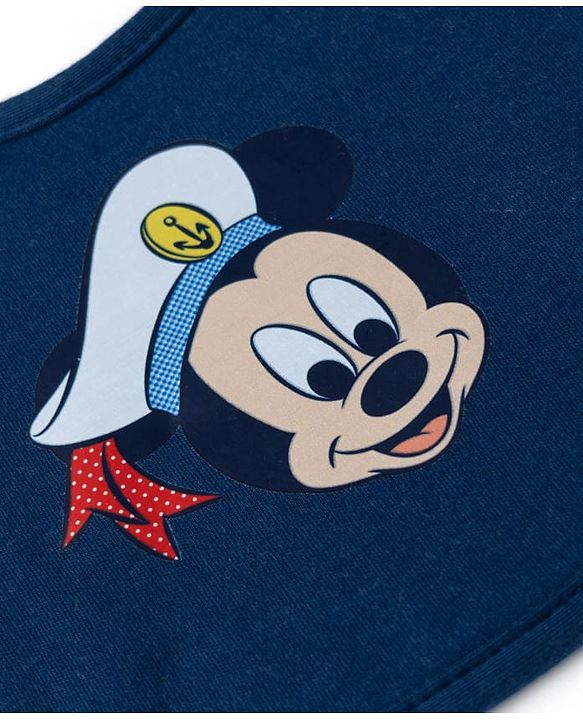 Babyhug Disney Mickey Sailor Print Premium Bibs Pack of 2 - White & Navy| Soft & Skin Friendly| Absorbent Material| Feeding & Drool Protection| Machine Washable| Easy Velcro Closure