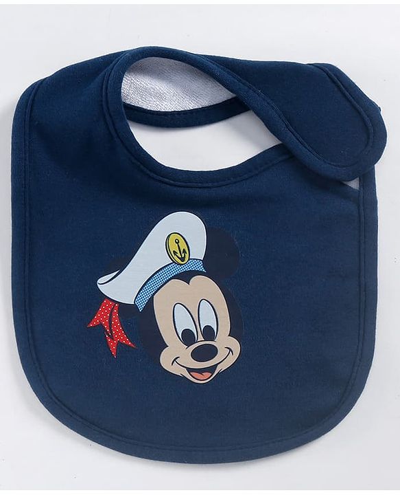 Babyhug Disney Mickey Sailor Print Premium Bibs Pack of 2 - Blue & Navy| Soft & Skin Friendly| Absorbent Material| Feeding & Drool Protection| Machine Washable| Easy Velcro Closure