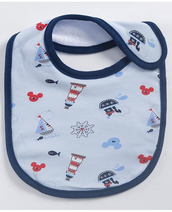 Babyhug Disney Mickey Sailor Print Premium Bibs Pack of 2 - Blue & Navy| Soft & Skin Friendly| Absorbent Material| Feeding & Drool Protection| Machine Washable| Easy Velcro Closure