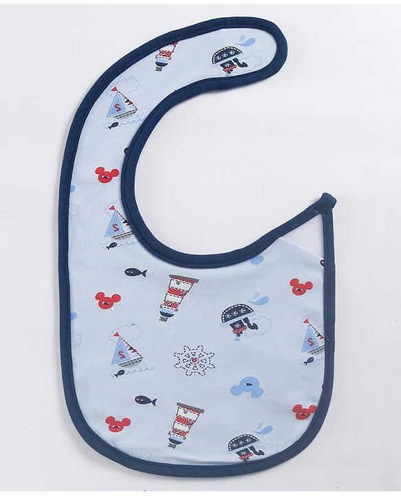 Babyhug Disney Mickey Sailor Print Premium Bibs Pack of 2 - Blue & Navy| Soft & Skin Friendly| Absorbent Material| Feeding & Drool Protection| Machine Washable| Easy Velcro Closure