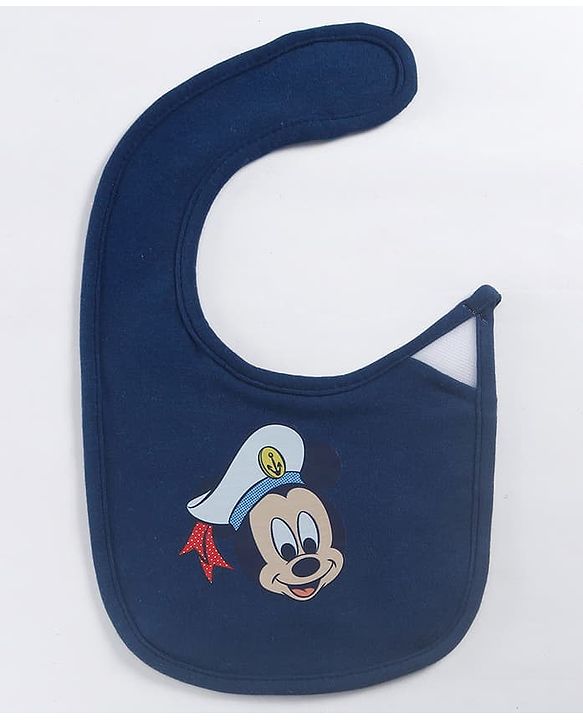 Babyhug Disney Mickey Sailor Print Premium Bibs Pack of 2 - Blue & Navy| Soft & Skin Friendly| Absorbent Material| Feeding & Drool Protection| Machine Washable| Easy Velcro Closure