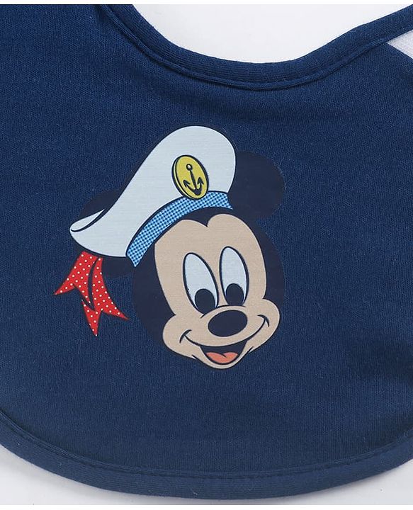 Babyhug Disney Mickey Sailor Print Premium Bibs Pack of 2 - Blue & Navy| Soft & Skin Friendly| Absorbent Material| Feeding & Drool Protection| Machine Washable| Easy Velcro Closure