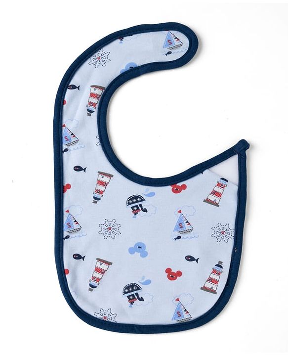 Babyhug Disney Mickey Sailor Print Premium Bibs Pack of 3 - White, Blue & Navy| Soft & Skin Friendly| Absorbent Material| Feeding & Drool Protection| Machine Washable| Easy Velcro Closure