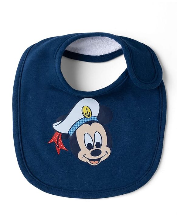 Babyhug Disney Mickey Sailor Print Premium Bibs Pack of 3 - White, Blue & Navy| Soft & Skin Friendly| Absorbent Material| Feeding & Drool Protection| Machine Washable| Easy Velcro Closure
