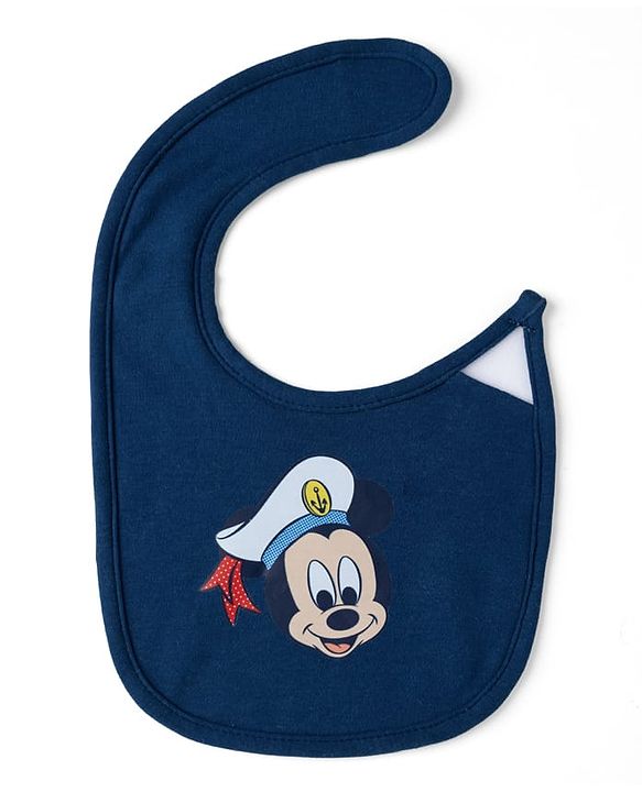 Babyhug Disney Mickey Sailor Print Premium Bibs Pack of 3 - White, Blue & Navy| Soft & Skin Friendly| Absorbent Material| Feeding & Drool Protection| Machine Washable| Easy Velcro Closure