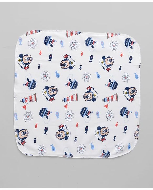 Babyhug Disney Premium Wash Cloths Pack of 3 Sailor Mickey Print - White, Blue & Navy| Soft & Gentle| Highly Absorbent| Multipurpose Baby Care Essential| Machine Washable| Soft & Breathable