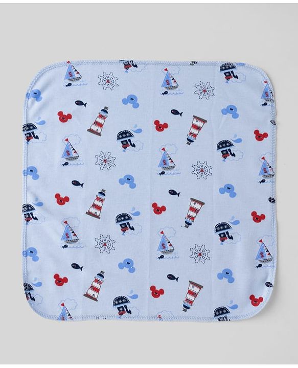 Babyhug Disney Premium Wash Cloths Pack of 3 Sailor Mickey Print - White, Blue & Navy| Soft & Gentle| Highly Absorbent| Multipurpose Baby Care Essential| Machine Washable| Soft & Breathable