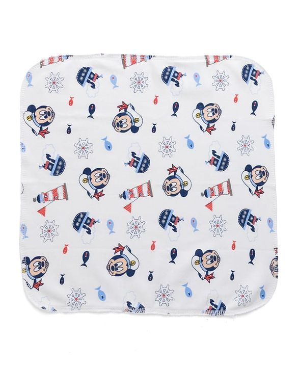 Babyhug Disney Mickey Sailor Print Premium Wash Cloths Pack of 6 - White, Blue & Navy| Soft & Gentle| Highly Absorbent| Multipurpose Baby Care Essential| Machine Washable