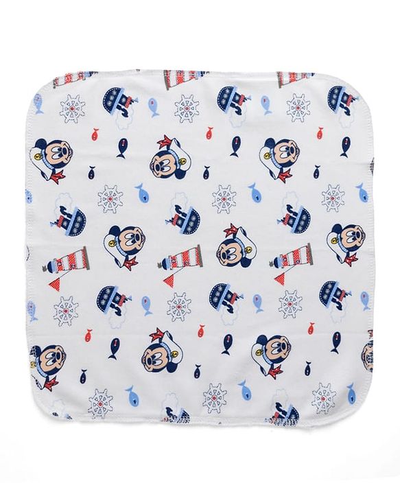 Babyhug Disney Mickey Sailor Print Premium Wash Cloths Pack of 6 - White, Blue & Navy| Soft & Gentle| Highly Absorbent| Multipurpose Baby Care Essential| Machine Washable