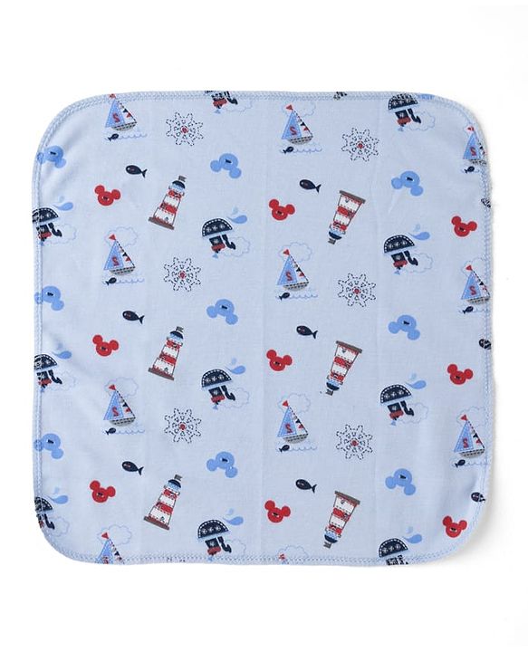 Babyhug Disney Mickey Sailor Print Premium Wash Cloths Pack of 6 - White, Blue & Navy| Soft & Gentle| Highly Absorbent| Multipurpose Baby Care Essential| Machine Washable