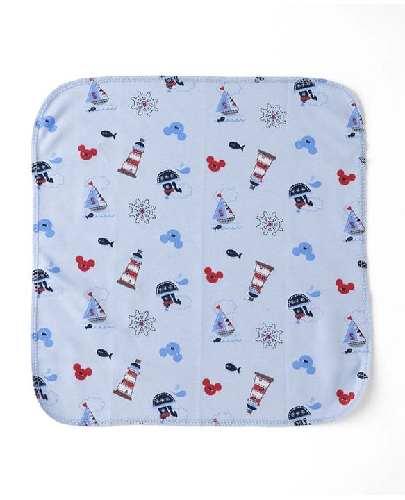 Babyhug Disney Mickey Sailor Print Premium Wash Cloths Pack of 6 - White, Blue & Navy| Soft & Gentle| Highly Absorbent| Multipurpose Baby Care Essential| Machine Washable