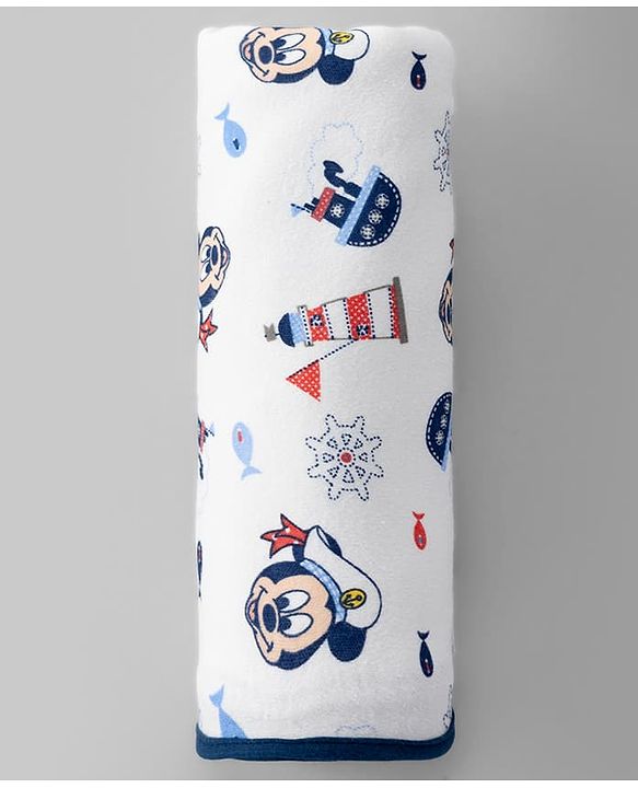 Babyhug Disney Mickey Sailor Print Premium Cotton Wrappers Pack of 3 - White, Blue & Navy| Soft & Breathable| Lightweight | Multi-Purpose Baby Wrapper| 0-12 Months| Travel Friendly