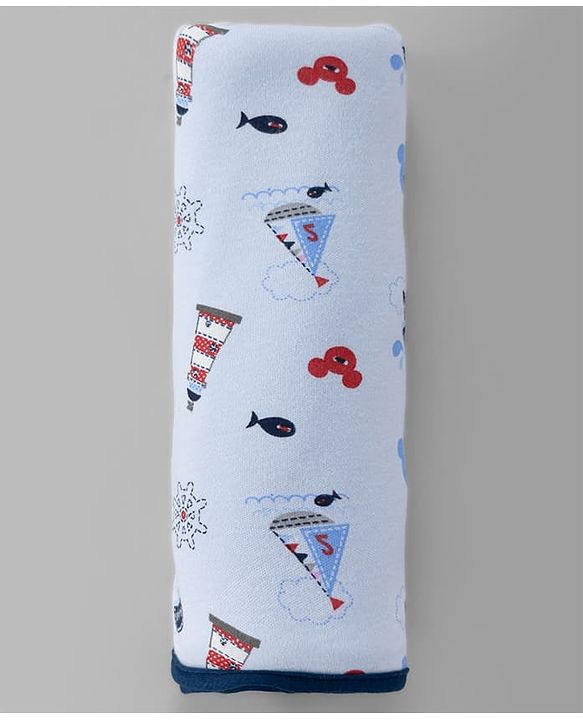 Babyhug Disney Mickey Sailor Print Premium Cotton Wrappers Pack of 3 - White, Blue & Navy| Soft & Breathable| Lightweight | Multi-Purpose Baby Wrapper| 0-12 Months| Travel Friendly
