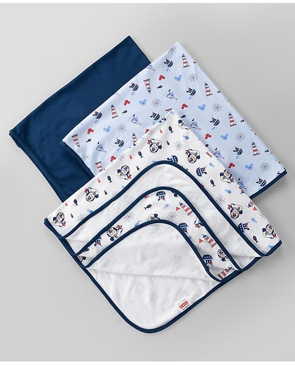 Babyhug Disney Mickey Sailor Print Premium Cotton Wrappers Pack of 3 - White, Blue & Navy| Soft & Breathable| Lightweight | Multi-Purpose Baby Wrapper| 0-12 Months| Travel Friendly