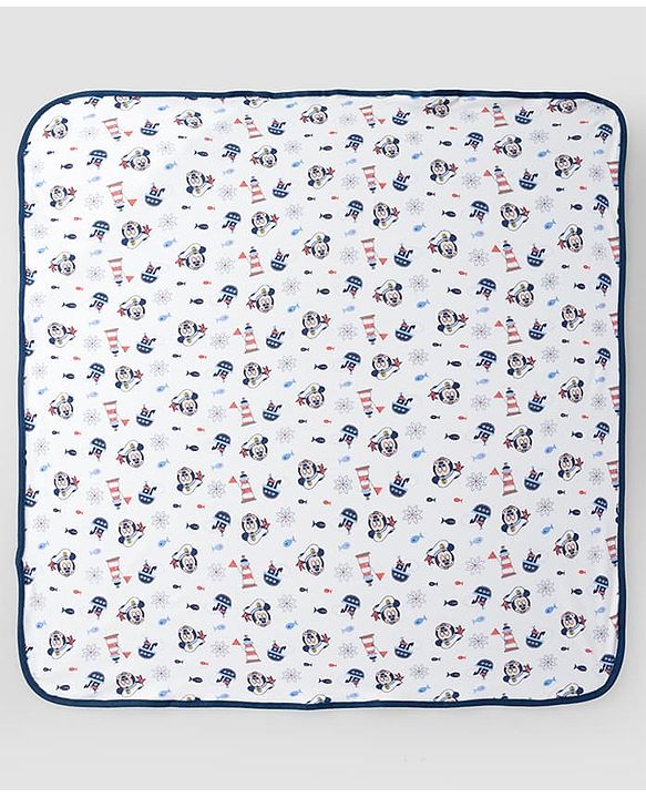 Babyhug Disney Mickey Sailor Print Premium Cotton Wrappers Pack of 3 - White, Blue & Navy| Soft & Breathable| Lightweight | Multi-Purpose Baby Wrapper| 0-12 Months| Travel Friendly