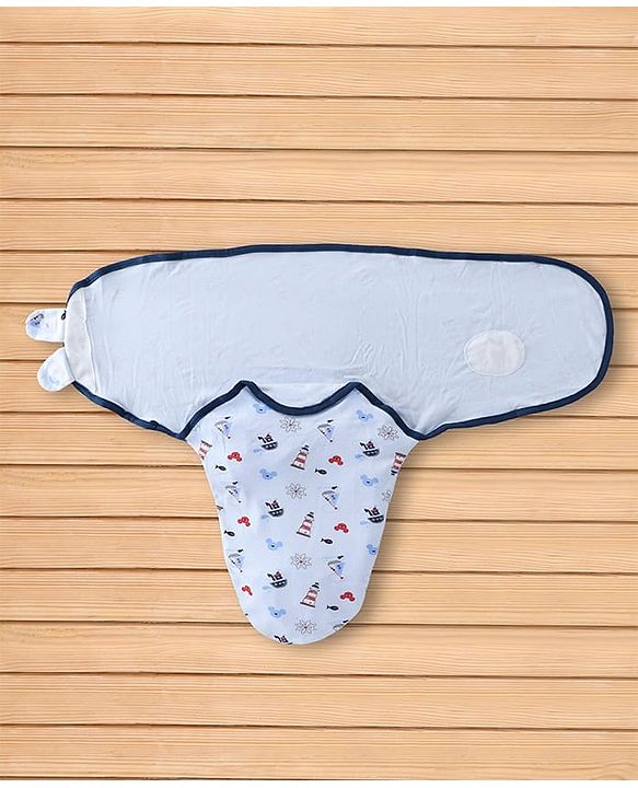 Babyhug Disney Sailor Mickey Premium Swaddle Wrapper Pack of 2 - Navy Blue Soft & Skin Friendly Cotton Velcro Closure Newborn Baby Wrapper 0 to 6 Months Prevents Startling Reflex| Trave Friendly