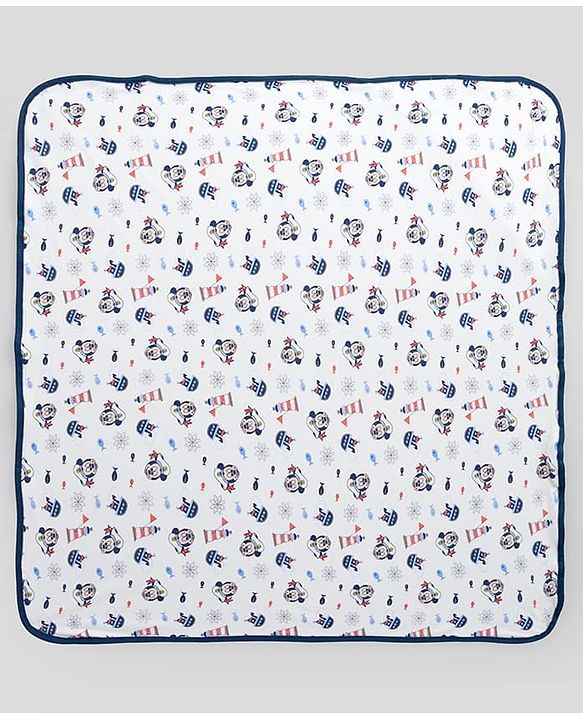Babyhug Disney Mickey Sailor Print Premium Hooded Wrapper - White| 100% Interlock Cotton| Soft & Breathable| Lightweight & Skin Friendly| 0-6 Months| Prevents Startling Reflex| Travel Friendly