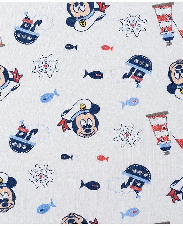 Babyhug Disney Mickey Sailor Print Premium Hooded Wrapper - White| 100% Interlock Cotton| Soft & Breathable| Lightweight & Skin Friendly| 0-6 Months| Prevents Startling Reflex| Travel Friendly