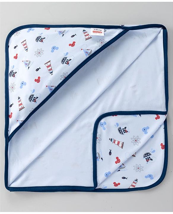 Babyhug Disney Mickey Sailor Print Premium Hooded Wrapper - Blue| 100% Interlock Cotton| Soft & Breathable| Lightweight & Skin Friendly| 0-6 Months| Prevents Startling Reflex| Travel Friendly