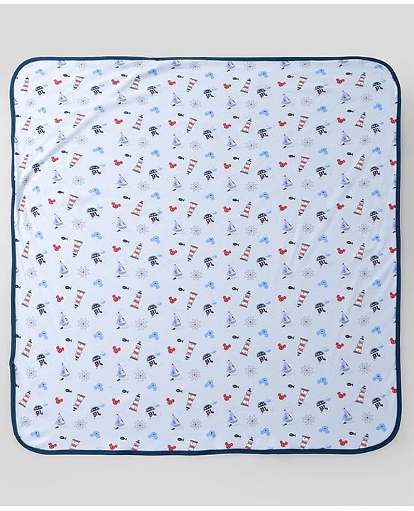 Babyhug Disney Mickey Sailor Print Premium Hooded Wrapper - Blue| 100% Interlock Cotton| Soft & Breathable| Lightweight & Skin Friendly| 0-6 Months| Prevents Startling Reflex| Travel Friendly
