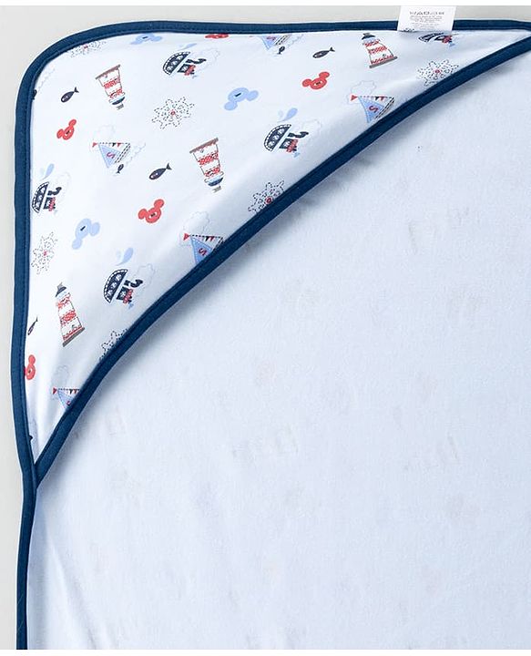 Babyhug Disney Mickey Sailor Print Premium Hooded Wrapper - Blue| 100% Interlock Cotton| Soft & Breathable| Lightweight & Skin Friendly| 0-6 Months| Prevents Startling Reflex| Travel Friendly