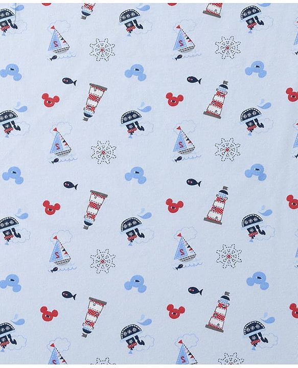 Babyhug Disney Mickey Sailor Print Premium Hooded Wrapper - Blue| 100% Interlock Cotton| Soft & Breathable| Lightweight & Skin Friendly| 0-6 Months| Prevents Startling Reflex| Travel Friendly