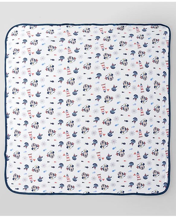 Babyhug Disney Mickey Sailor Print Premium Hooded Wrapper Pack of 2 - White & Navy| Newborn Essential|100% Interlock Cotton|Breathable Lightweight & Skin Friendly|0-6 Months| Prevents Startling Reflex