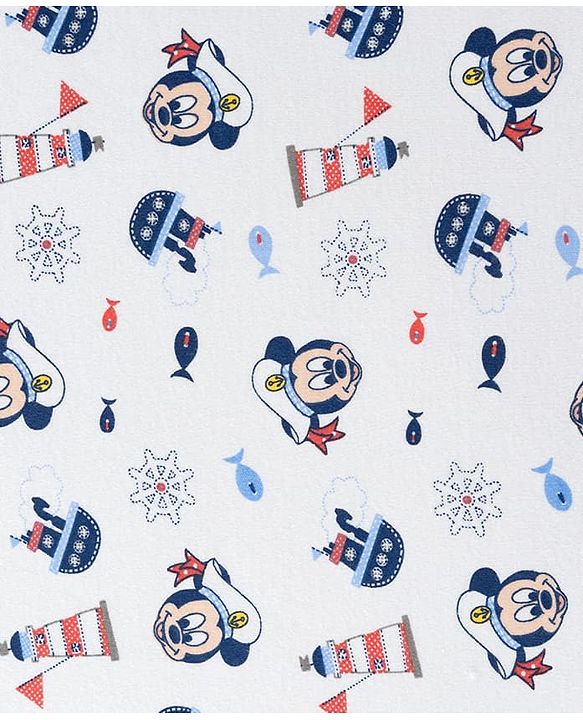 Babyhug Disney Mickey Sailor Print Premium Hooded Wrapper Pack of 2 - White & Navy| Newborn Essential|100% Interlock Cotton|Breathable Lightweight & Skin Friendly|0-6 Months| Prevents Startling Reflex