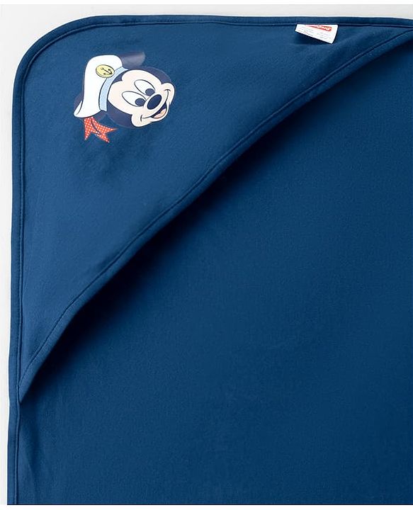 Babyhug Disney Mickey Sailor Print Premium Hooded Wrapper Pack of 2 - White & Navy| Newborn Essential|100% Interlock Cotton|Breathable Lightweight & Skin Friendly|0-6 Months| Prevents Startling Reflex