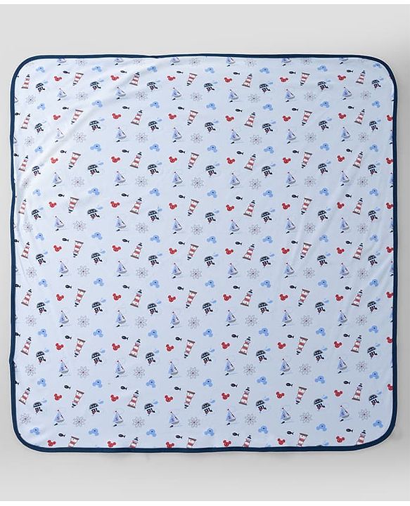 Babyhug Disney Mickey Sailor Print Premium Hooded Wrapper Pack of 2 - Blue & Navy| Newborn Essential| 100% Interlock Cotton|Breathable Lightweight & Skin Friendly|0-6 Months| Prevents Startling Reflex