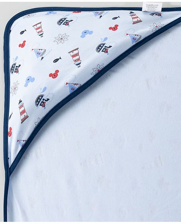 Babyhug Disney Mickey Sailor Print Premium Hooded Wrapper Pack of 2 - Blue & Navy| Newborn Essential| 100% Interlock Cotton|Breathable Lightweight & Skin Friendly|0-6 Months| Prevents Startling Reflex