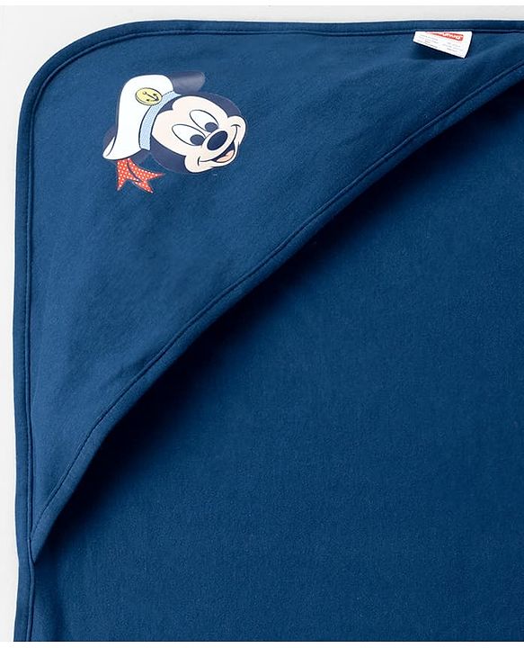Babyhug Disney Mickey Sailor Print Premium Hooded Wrapper Pack of 2 - Blue & Navy| Newborn Essential| 100% Interlock Cotton|Breathable Lightweight & Skin Friendly|0-6 Months| Prevents Startling Reflex