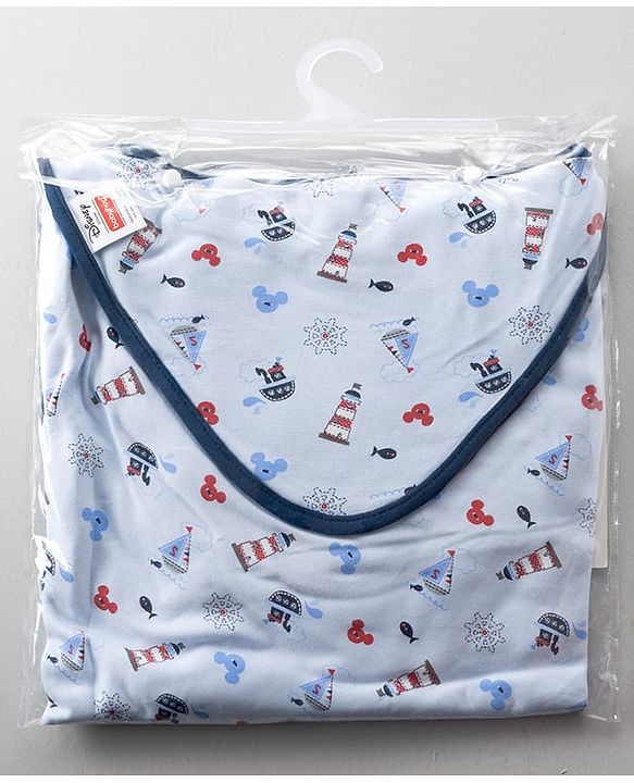 Babyhug Disney Mickey Sailor Print Premium Hooded Wrapper Pack of 2 - Blue & Navy| Newborn Essential| 100% Interlock Cotton|Breathable Lightweight & Skin Friendly|0-6 Months| Prevents Startling Reflex