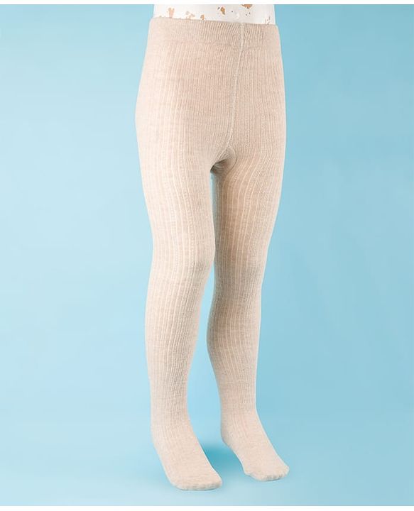 Cute Walk by Babyhug Cotton Knit Anti Bacterial Solid Footed Tights - Beige