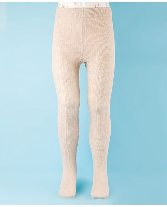 Cute Walk by Babyhug Cotton Knit Anti Bacterial Solid Footed Tights - Beige
