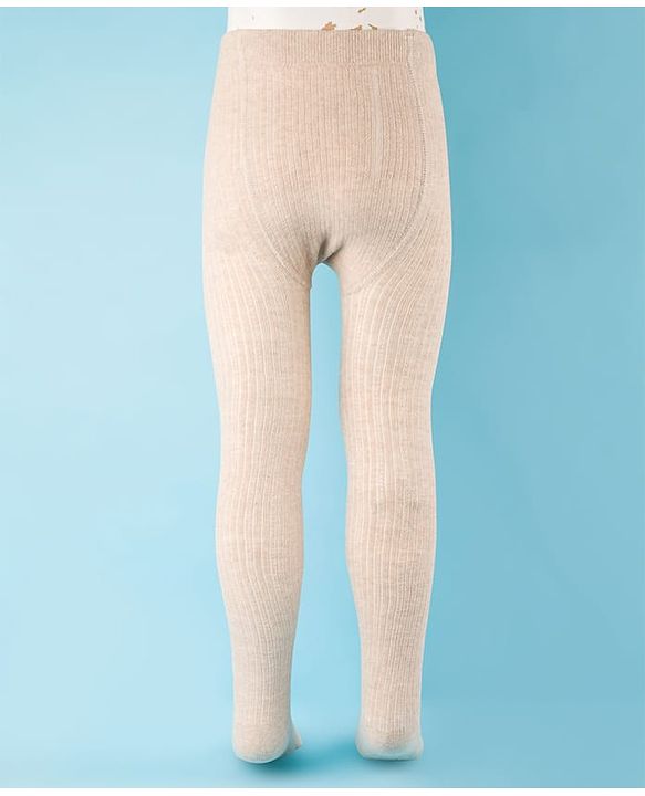 Cute Walk by Babyhug Cotton Knit Anti Bacterial Solid Footed Tights - Beige