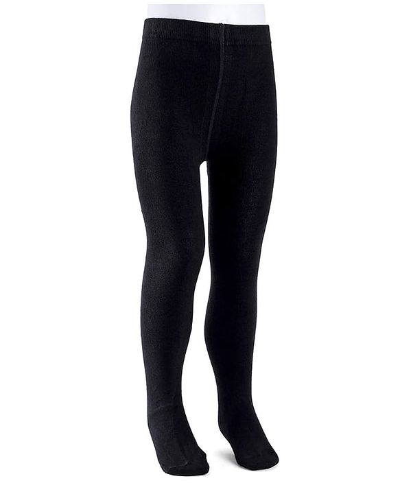 Cute Walk by Babyhug Cotton Knit Anti Bacterial Solid Footed Tights - Black