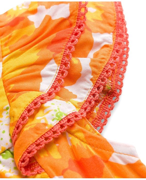 Babyhug Rayon Woven Half Sleeves Top With Floral Print - Orange