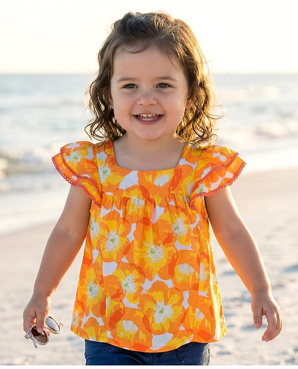 Babyhug Rayon Woven Half Sleeves Top With Floral Print - Orange