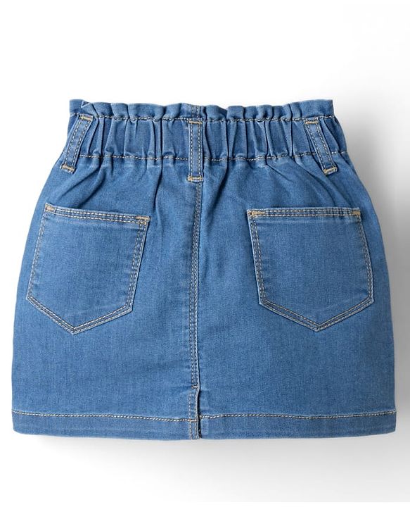Babyhug Denim Mid Length Skirts With Floral Embroidery - Blue