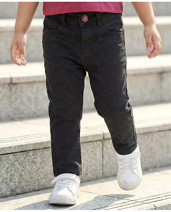Babyhug Denim Washed  Full Length Jeans With Stretch - Black