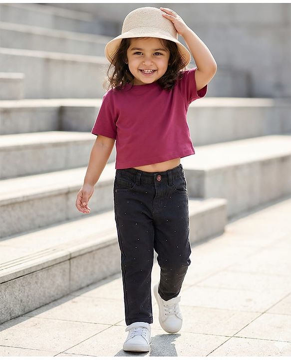 Babyhug Denim Washed  Full Length Jeans With Stretch - Black